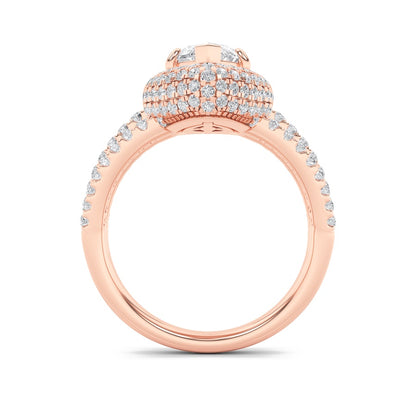 3CTW Marquise Shaped Lab Grown Diamond (F/VS) Three Row Accented Halo Engagement Ring in 14K Gold