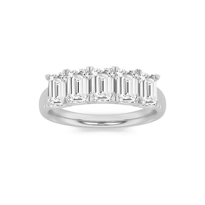 2CTW Emerald Shaped Lab Grown Diamond (F/VS) Five Stone Band Ring in 14K Gold