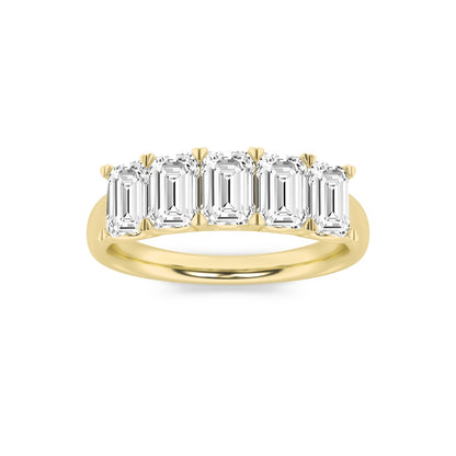 2CTW Emerald Shaped Lab Grown Diamond (F/VS) Five Stone Band Ring in 14K Gold