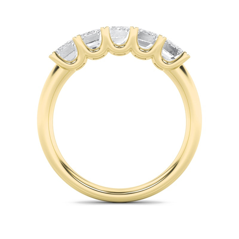 2CTW Emerald Shaped Lab Grown Diamond (F/VS) Five Stone Band Ring in 14K Gold