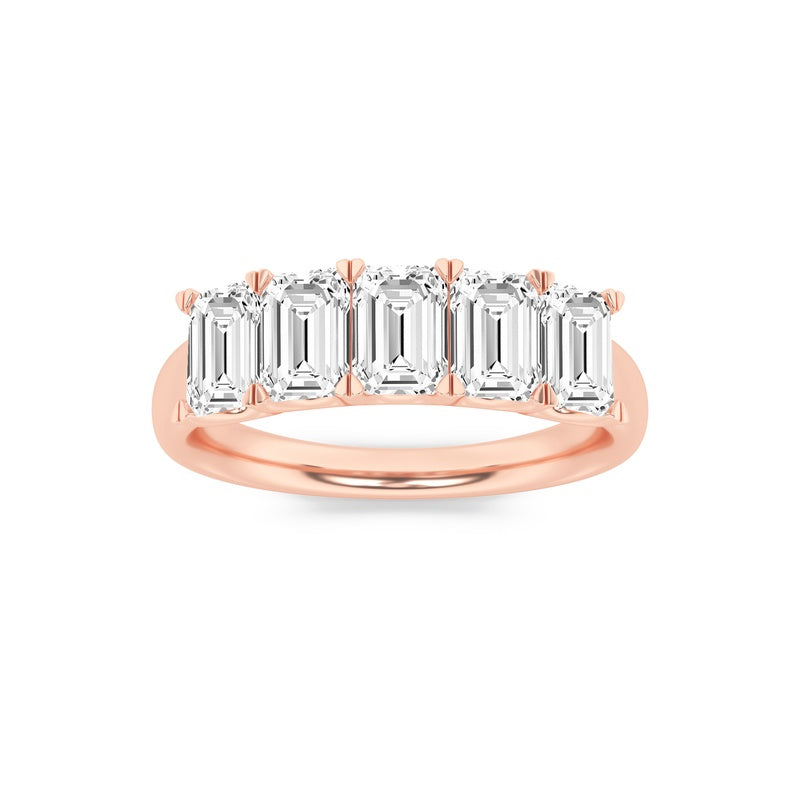 2CTW Emerald Shaped Lab Grown Diamond (F/VS) Five Stone Band Ring in 14K Gold