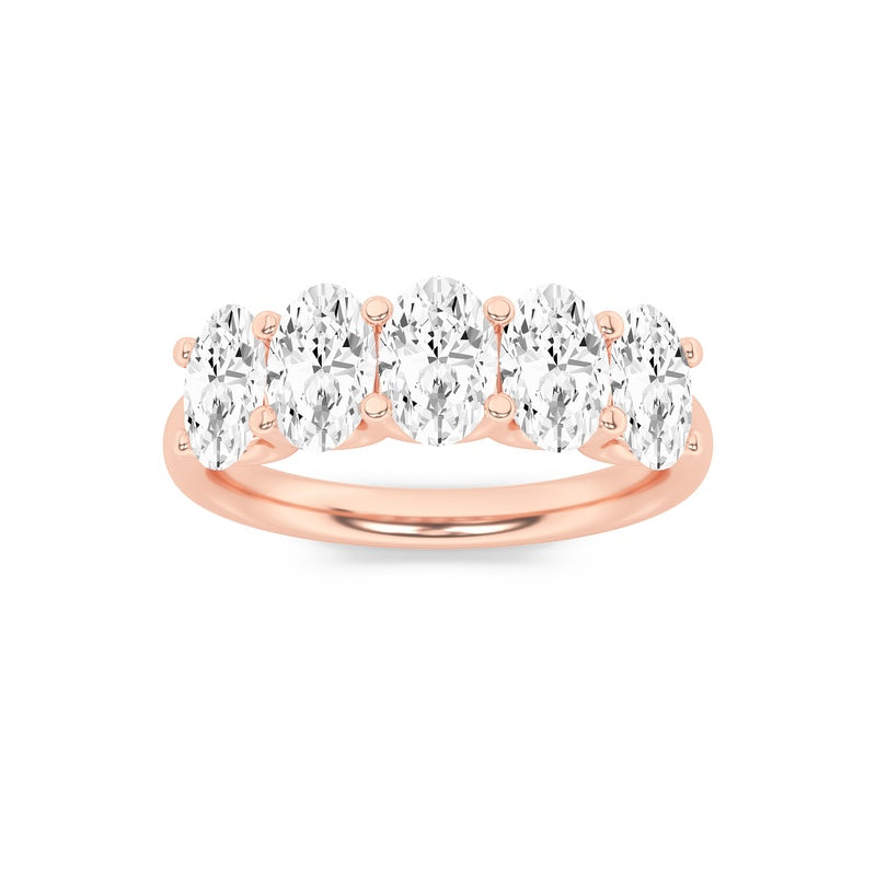 2CTW Oval Shaped Lab Grown Diamond (F/VS) Five Stone Band Ring in 14K Gold