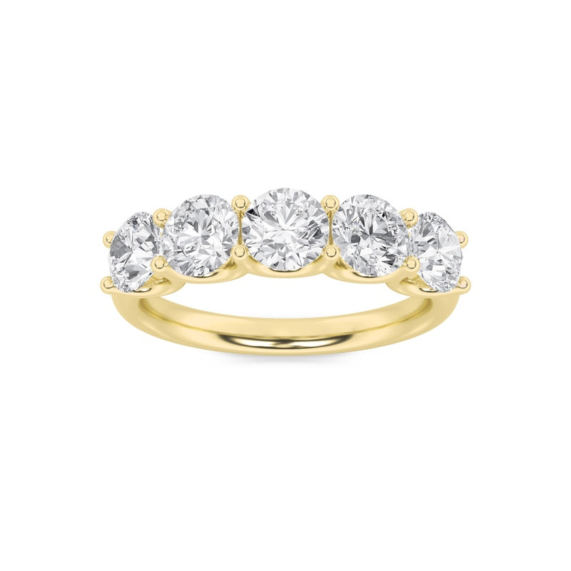 2CTW Round Shaped Lab Grown Diamond (F/VS) Five Stone Band Ring in 14K Gold