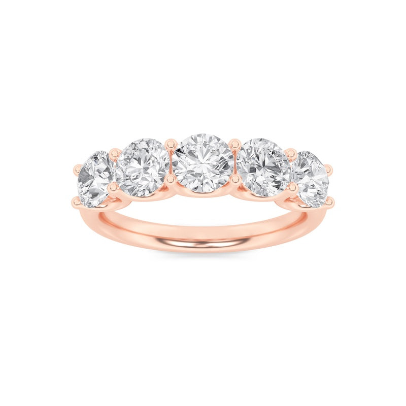 2CTW Round Shaped Lab Grown Diamond (F/VS) Five Stone Band Ring in 14K Gold