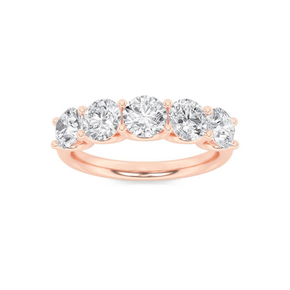2CTW Round Shaped Lab Grown Diamond (F/VS) Five Stone Band Ring in 14K Gold