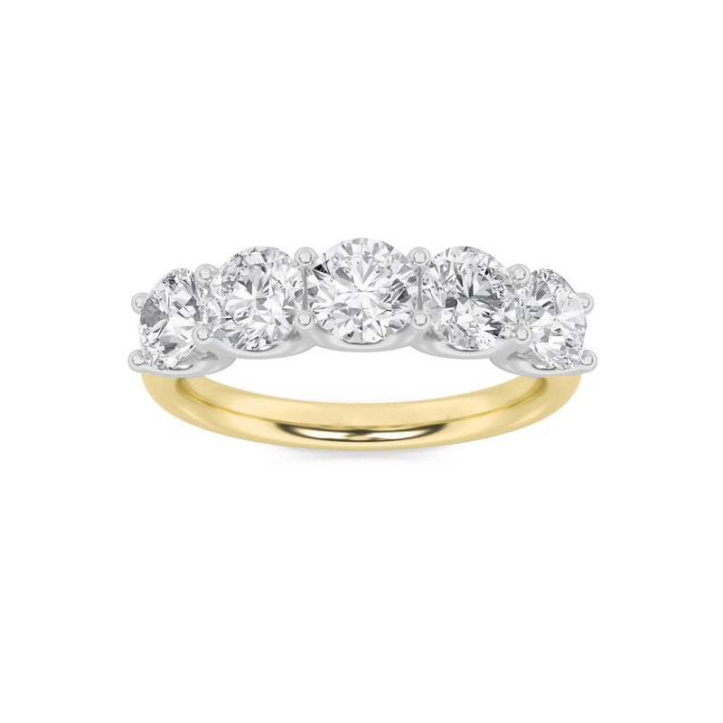 2CTW Round Shaped Lab Grown Diamond (F/VS) Five Stone Band Ring in 14K Gold