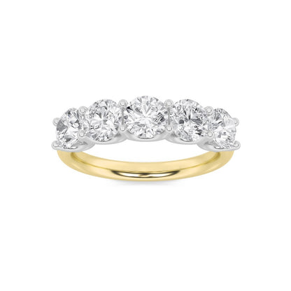 2CTW Round Shaped Lab Grown Diamond (F/VS) Five Stone Band Ring in 14K Gold