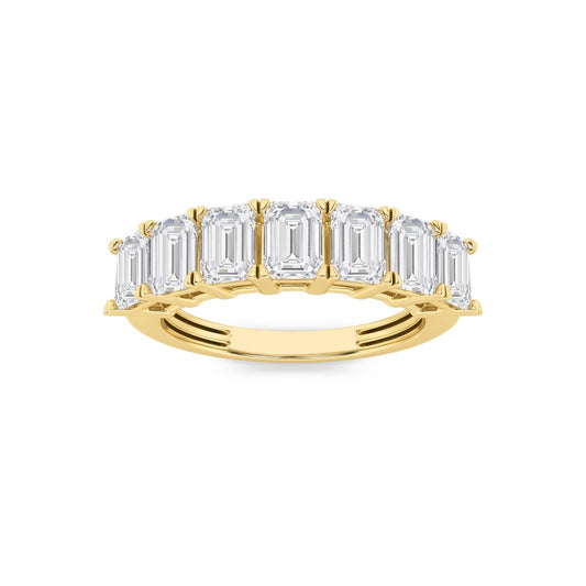 2CTW Emerald Shaped Lab Grown Diamond (F/VVS) Seven Stone Band Ring in 14K Gold