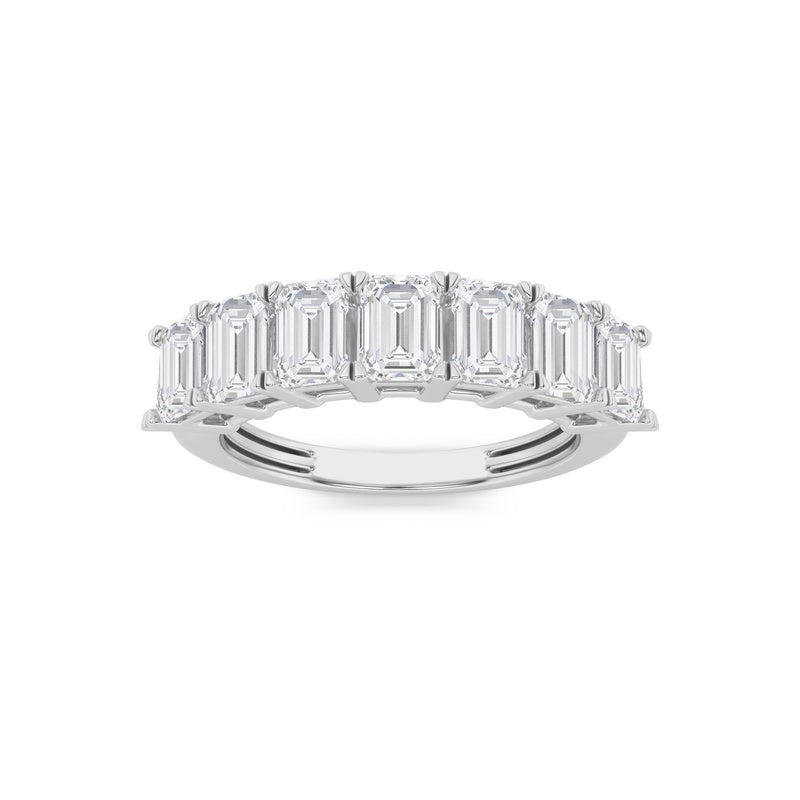 3CTW Emerald Shaped Lab Grown Diamond (F/VS) Seven Stone Band Ring in 14K Gold