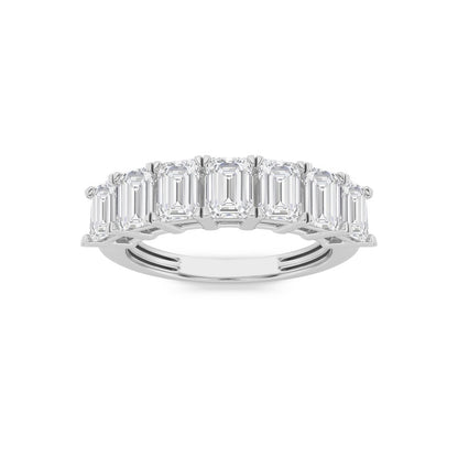 3CTW Emerald Shaped Lab Grown Diamond (F/VS) Seven Stone Band Ring in 14K Gold