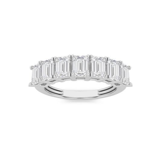 3CTW Emerald Shaped Lab Grown Diamond (F/VS) Seven Stone Band Ring in 14K Gold