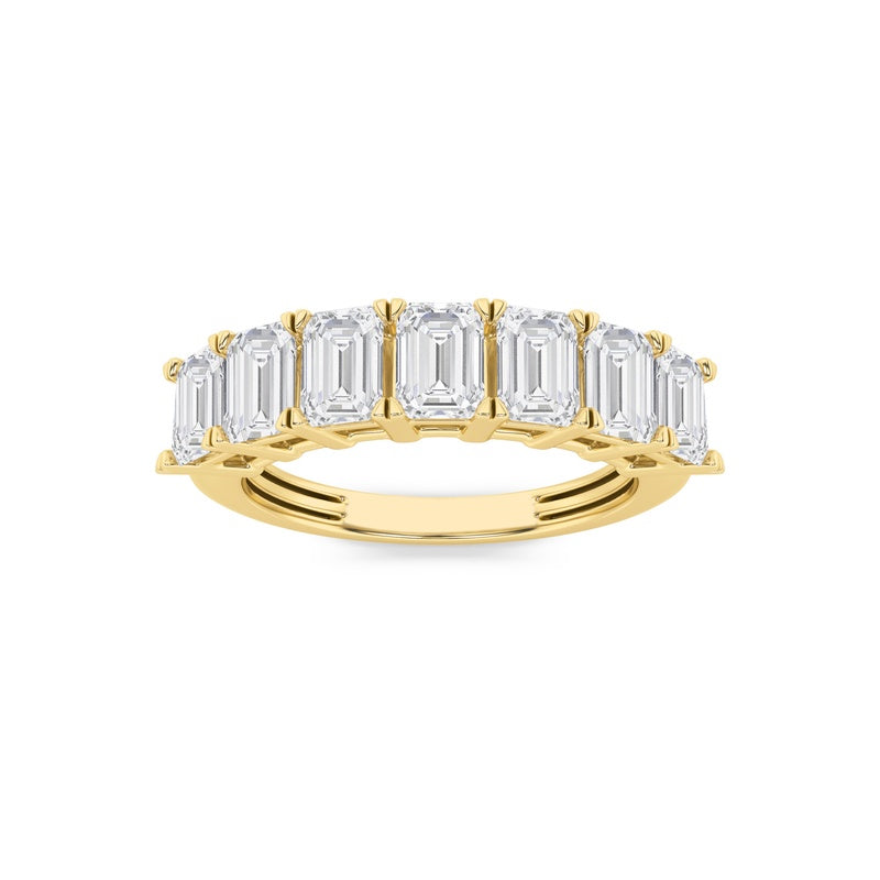 3CTW Emerald Shaped Lab Grown Diamond (F/VS) Seven Stone Band Ring in 14K Gold