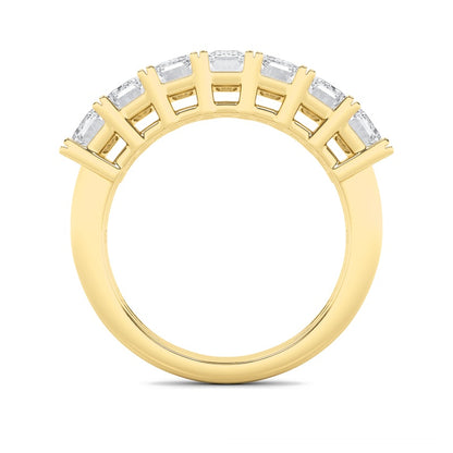 3CTW Emerald Shaped Lab Grown Diamond (F/VS) Seven Stone Band Ring in 14K Gold