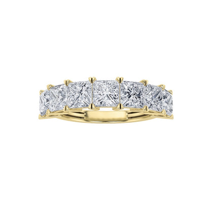3Cttw Princess Shaped Lab Grown Diamond (F/VS) Seven Stone Band Ring in 14K Gold