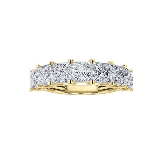 3Cttw Princess Shaped Lab Grown Diamond (F/VS) Seven Stone Band Ring in 14K Gold