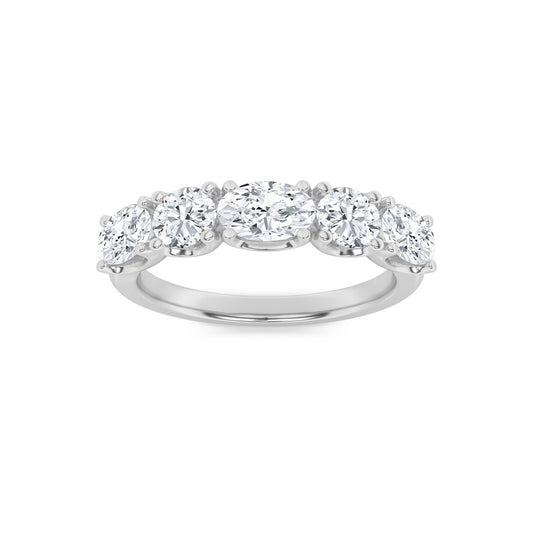 2CTW Oval Shaped Lab Grown Diamond (F/VVS) Five Stone Band Ring in 14K Gold