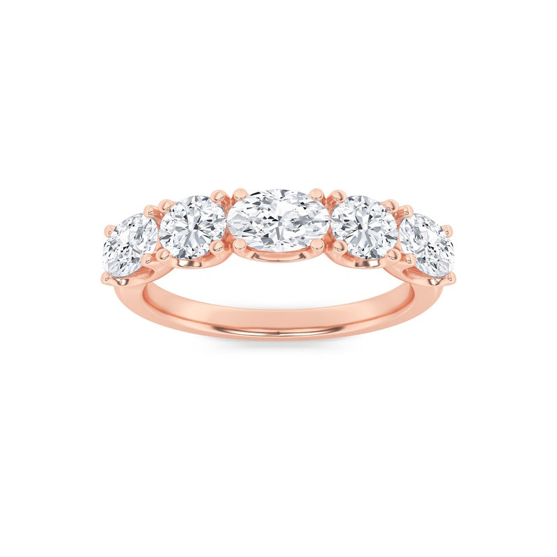 2CTW Oval Shaped Lab Grown Diamond (F/VVS) Five Stone Band Ring in 14K Gold