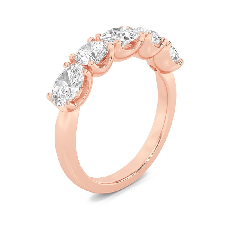 2CTW Oval Shaped Lab Grown Diamond (F/VVS) Five Stone Band Ring in 14K Gold
