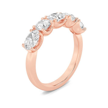 2CTW Oval Shaped Lab Grown Diamond (F/VVS) Five Stone Band Ring in 14K Gold