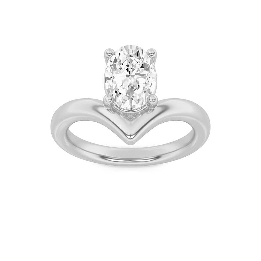1.5CTW Oval Shaped Lab Grown Diamond (G/VS) Chevron Solitaire Engagement Ring in 14K Gold