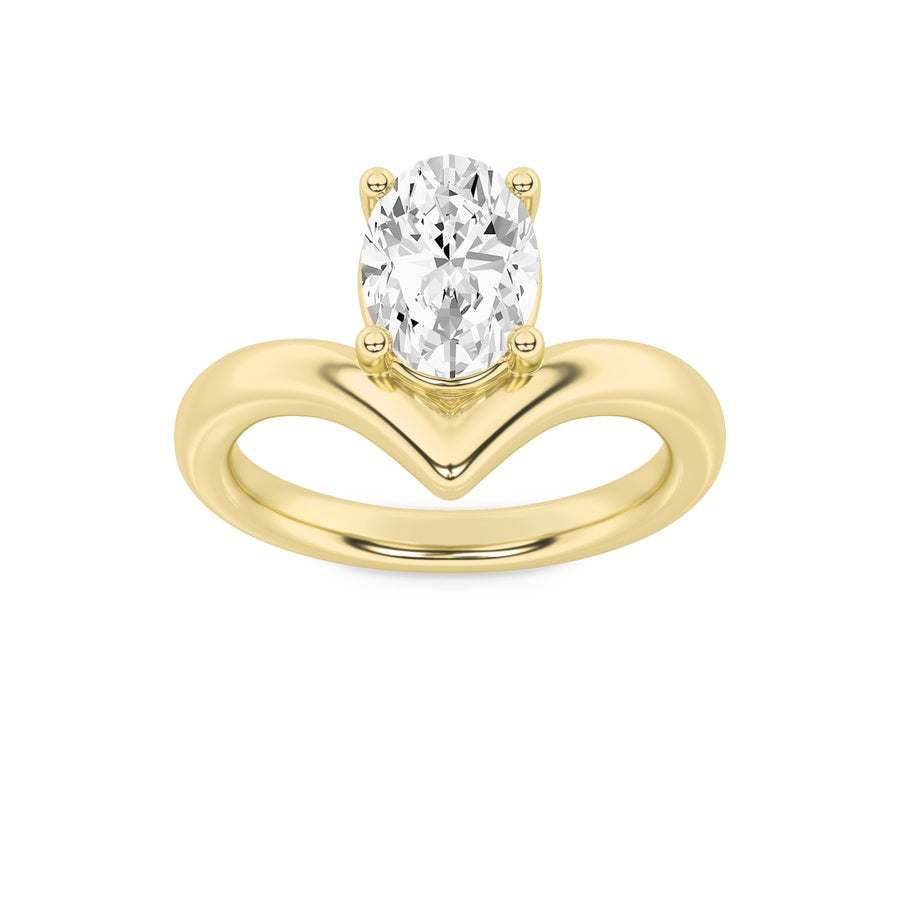 1.5CTW Oval Shaped Lab Grown Diamond (G/VS) Chevron Solitaire Engagement Ring in 14K Gold