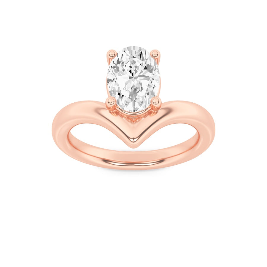 1.5CTW Oval Shaped Lab Grown Diamond (G/VS) Chevron Solitaire Engagement Ring in 14K Gold