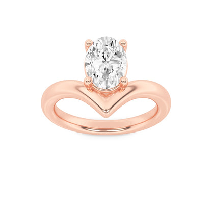 1.5CTW Oval Shaped Lab Grown Diamond (G/VS) Chevron Solitaire Engagement Ring in 14K Gold