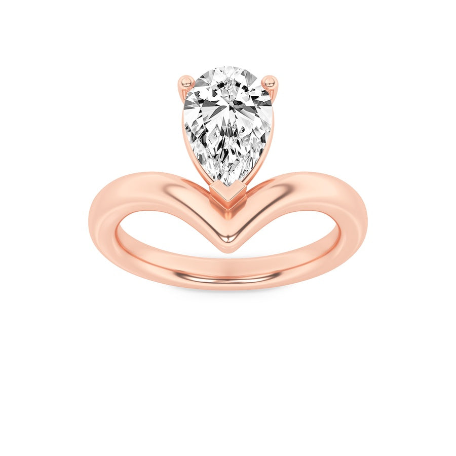 1.5CTW Pear Shaped Lab Grown Diamond (F/VS) Chevron Solitaire Engagement Ring in 14K Gold