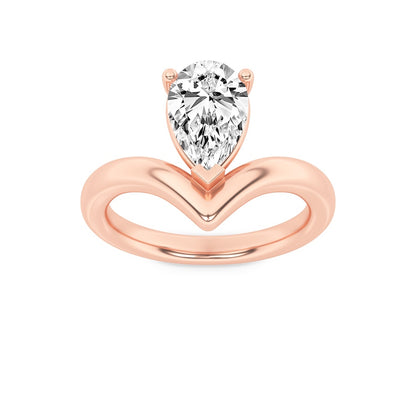 1.5CTW Pear Shaped Lab Grown Diamond (F/VS) Chevron Solitaire Engagement Ring in 14K Gold