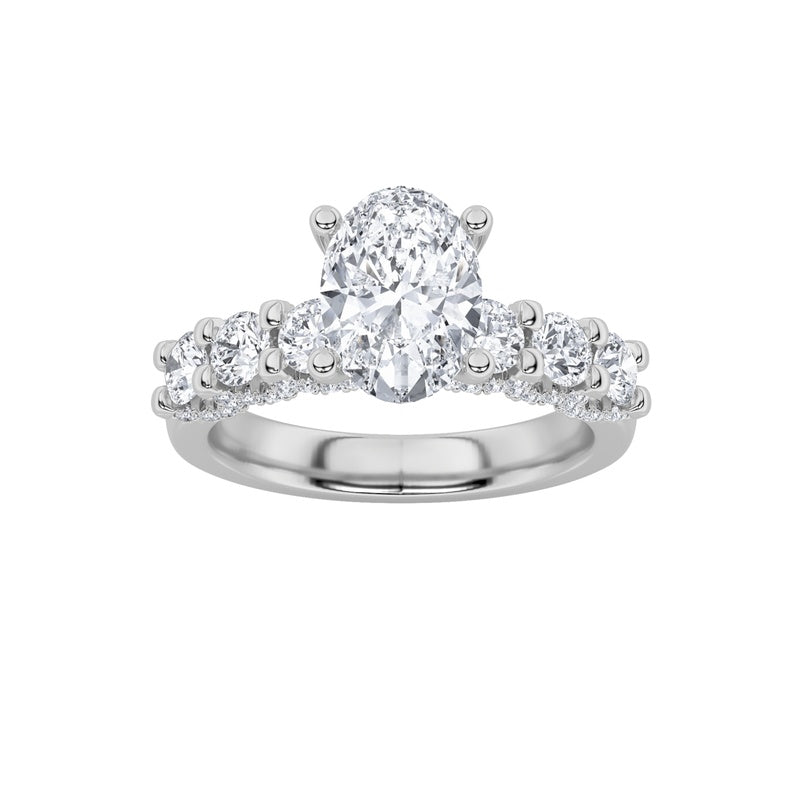 2.5CTW Oval Shaped Lab Grown Diamond (G/VS) Accented Double Halo Set of Band and Ring in 14K Gold