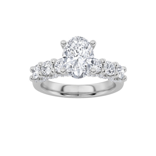 2.5CTW Oval Shaped Lab Grown Diamond (G/VS) Accented Double Halo Set of Band and Ring in 14K Gold