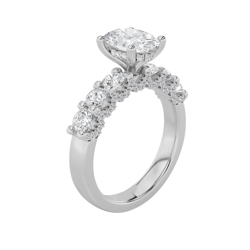 2.5CTW Oval Shaped Lab Grown Diamond (G/VS) Accented Double Halo Set of Band and Ring in 14K Gold