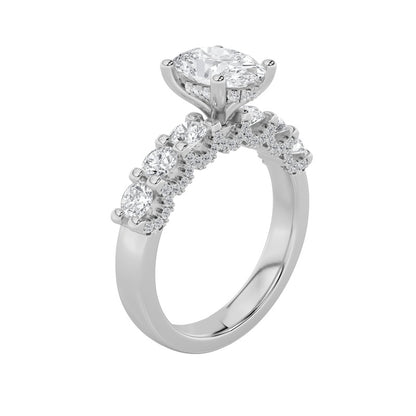 2.5CTW Oval Shaped Lab Grown Diamond (G/VS) Accented Double Halo Set of Band and Ring in 14K Gold