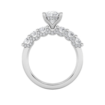 2.5CTW Oval Shaped Lab Grown Diamond (G/VS) Accented Double Halo Set of Band and Ring in 14K Gold