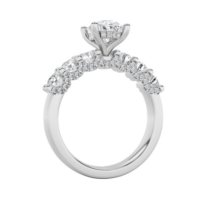 2.5CTW Oval Shaped Lab Grown Diamond (G/VS) Accented Double Halo Set of Band and Ring in 14K Gold