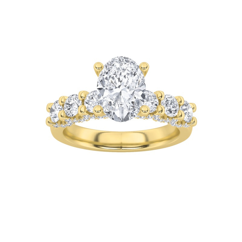 2.5CTW Oval Shaped Lab Grown Diamond (G/VS) Accented Double Halo Set of Band and Ring in 14K Gold
