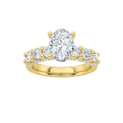 2.5CTW Oval Shaped Lab Grown Diamond (G/VS) Accented Double Halo Set of Band and Ring in 14K Gold