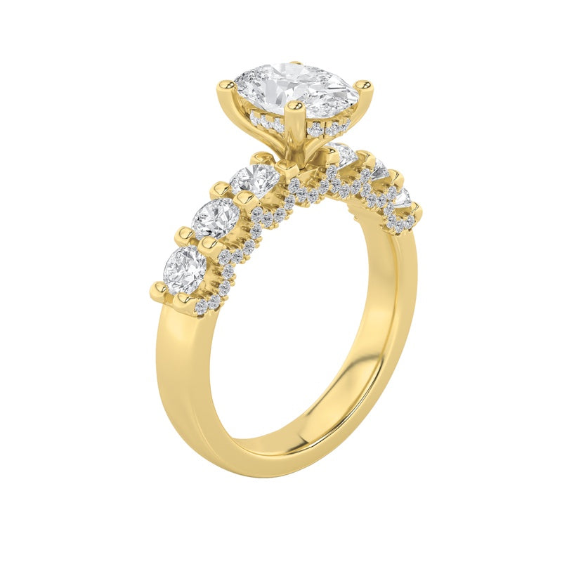 2.5CTW Oval Shaped Lab Grown Diamond (G/VS) Accented Double Halo Set of Band and Ring in 14K Gold