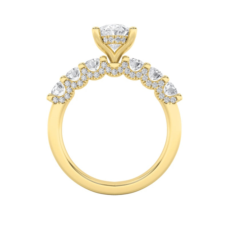 2.5CTW Oval Shaped Lab Grown Diamond (G/VS) Accented Double Halo Set of Band and Ring in 14K Gold
