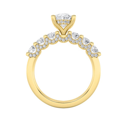 2.5CTW Oval Shaped Lab Grown Diamond (G/VS) Accented Double Halo Set of Band and Ring in 14K Gold