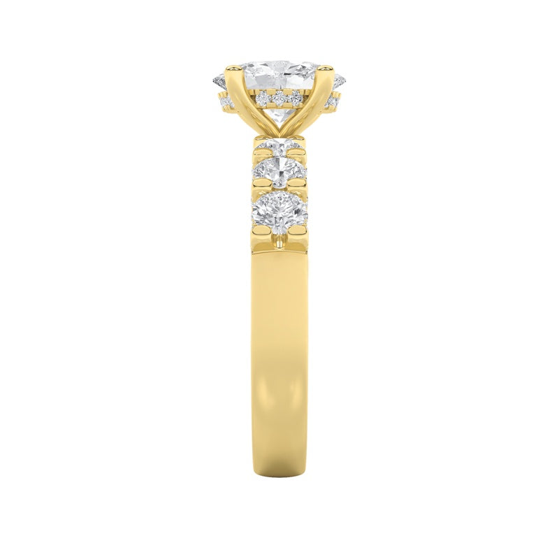 2.5CTW Oval Shaped Lab Grown Diamond (G/VS) Accented Double Halo Set of Band and Ring in 14K Gold