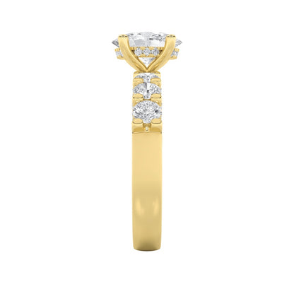 2.5CTW Oval Shaped Lab Grown Diamond (G/VS) Accented Double Halo Set of Band and Ring in 14K Gold