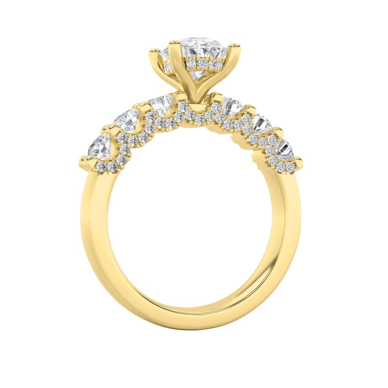 2.5CTW Oval Shaped Lab Grown Diamond (G/VS) Accented Double Halo Set of Band and Ring in 14K Gold