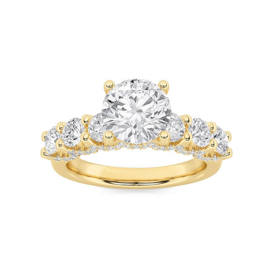 2.5CTW Round Shaped Lab Grown Diamond (F/VS) Accented Double Halo Set of Band and  Ring in 14K Gold