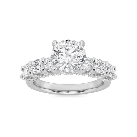 5CTW Round Shaped Lab Grown Diamond (F/VS) Accented Double Halo Set of Band and  Ring in 14K Gold