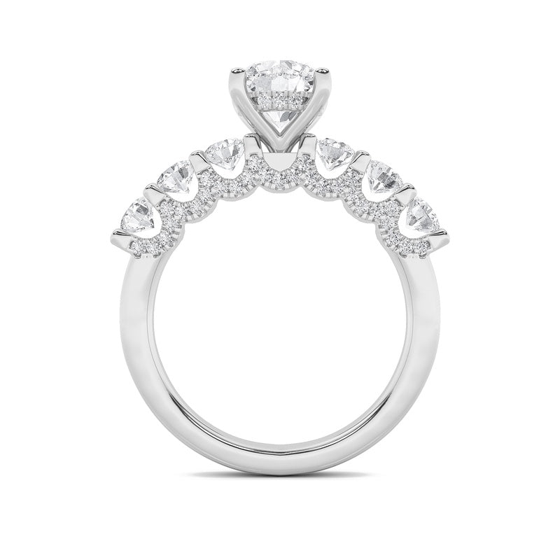 5CTW Round Shaped Lab Grown Diamond (F/VS) Accented Double Halo Set of Band and  Ring in 14K Gold