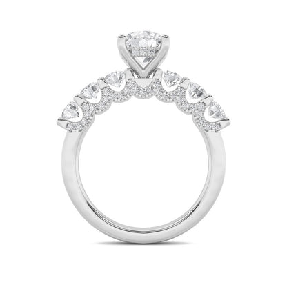 5CTW Round Shaped Lab Grown Diamond (F/VS) Accented Double Halo Set of Band and  Ring in 14K Gold