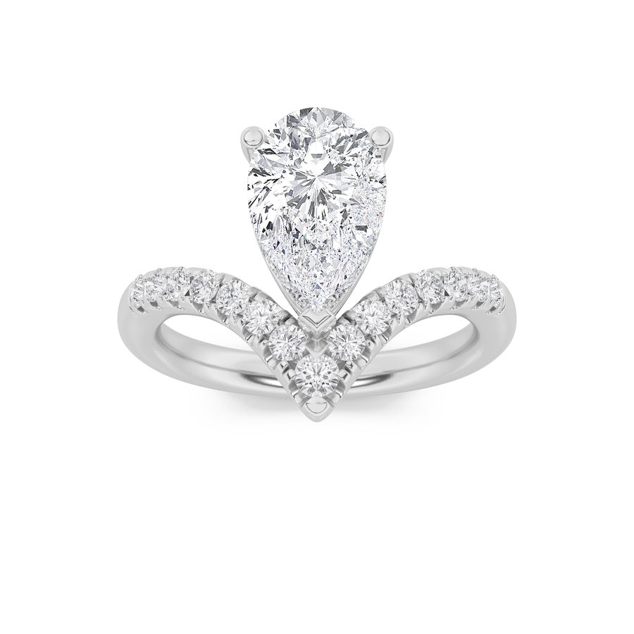 2CTW Pear Shaped Lab Grown Diamond (F/VS) Accented Solitaire Fancy Engagement Ring in 14K Gold