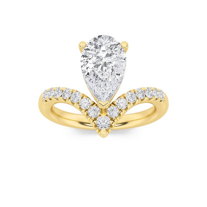 2CTW Pear Shaped Lab Grown Diamond (F/VS) Accented Solitaire Fancy Engagement Ring in 14K Gold
