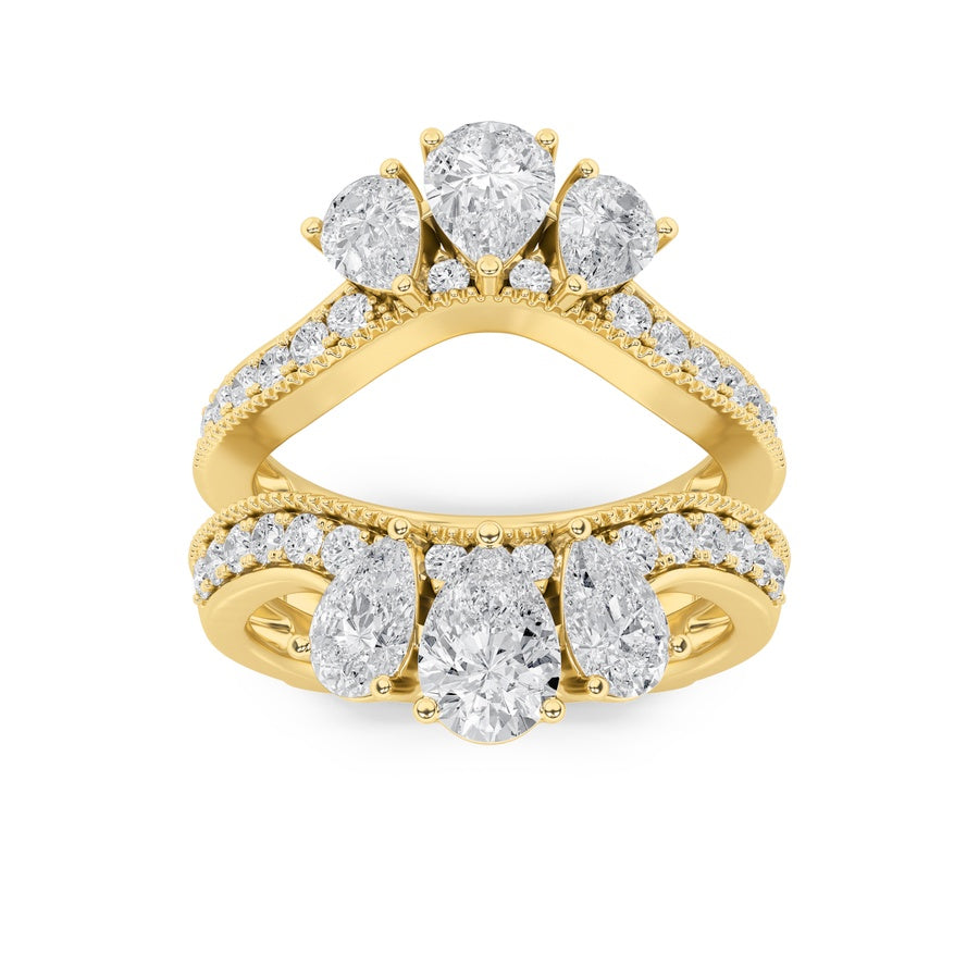 2CTW Pear Shaped Lab Grown Diamond (F/VS) Insert Jacket Ring in 14K Gold